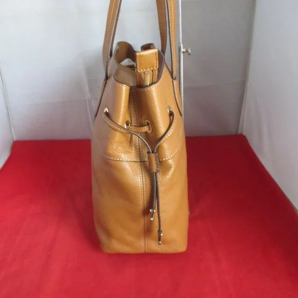 Michael Kors Mae Large East West Leather Drawstring Tote $298 Acorn #054